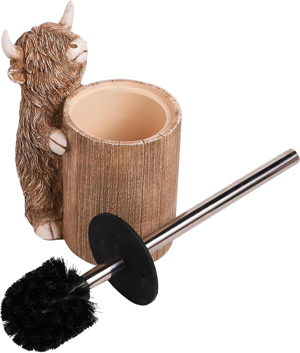 Highland Cow Toilet Brush Holder Set, Cow Bathroom Decor
