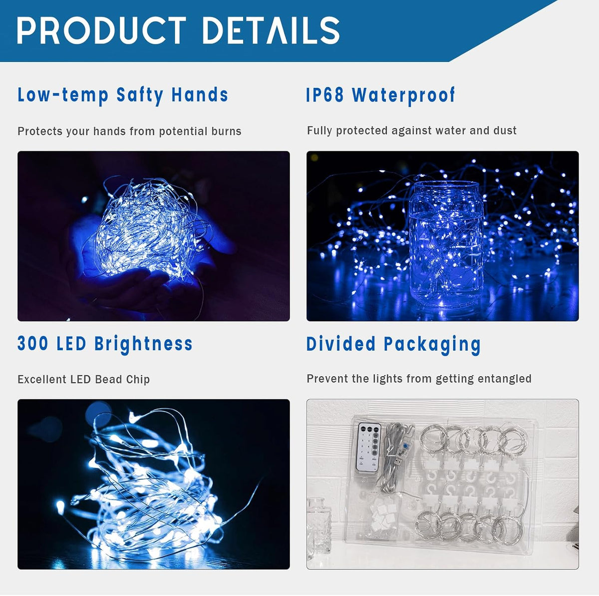 Fairy Curtain Lights for Bedroom, 300 LED 9.8x9.8 Ft Fairy Lights Curtain with Remote, String Light 8 Flashing Modes USB Plug in for Dorm Backdrop Window Wall Indoor Outdoor, Blue