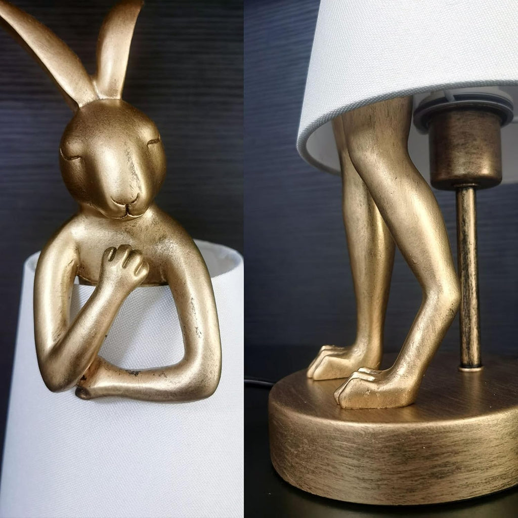 Resin Bunny Table Lamp 15.7"H White Fabric Shade LED Bedroom Study