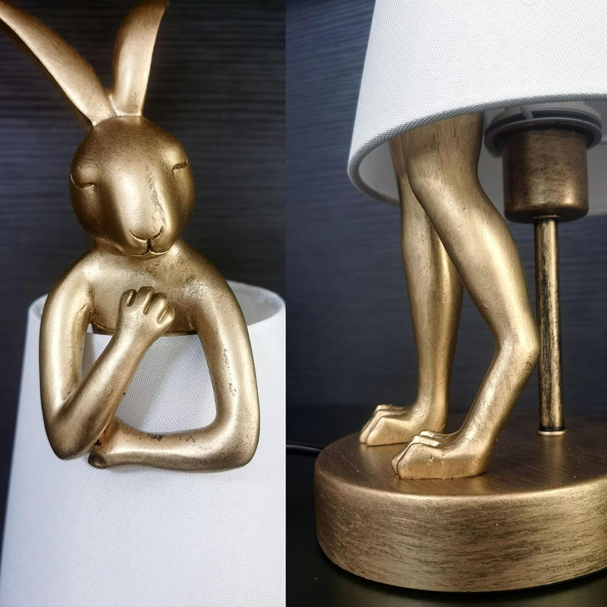 Resin Bunny Table Lamp 15.7"H White Fabric Shade LED Bedroom Study