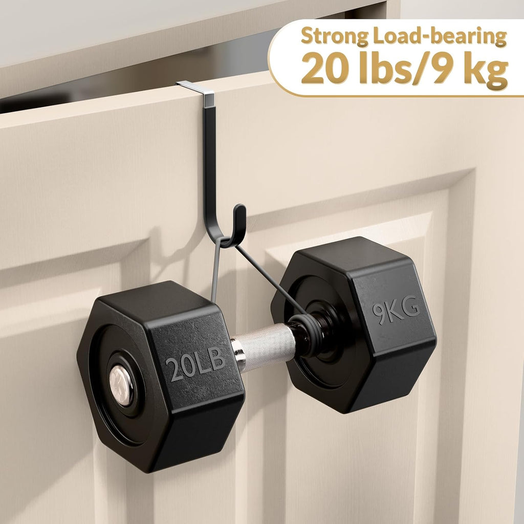 Over the Door Hooks, 4 Pack Heavy Door Hanger Organizer with Non-Slip Rubber, Over Door Hanger for Towels, Coats, Bags, Space Saving Door Coat Hanger for Living Room,Bathroom, Bedroom (Black, Short)