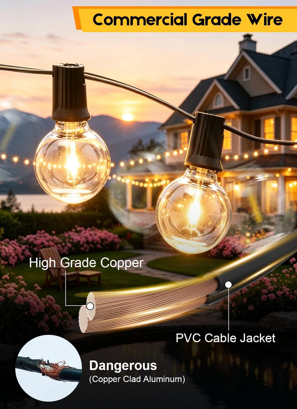 Formosa 26ft Indoor/Outdoor Clear LED Christmas String, Patio Light with 25 Retro Round Waterproof Edison Bulbs,G40 Shatterproof Globe Bulbs, Outside Hanging Lights for Gazebo Garden Backyard Decor