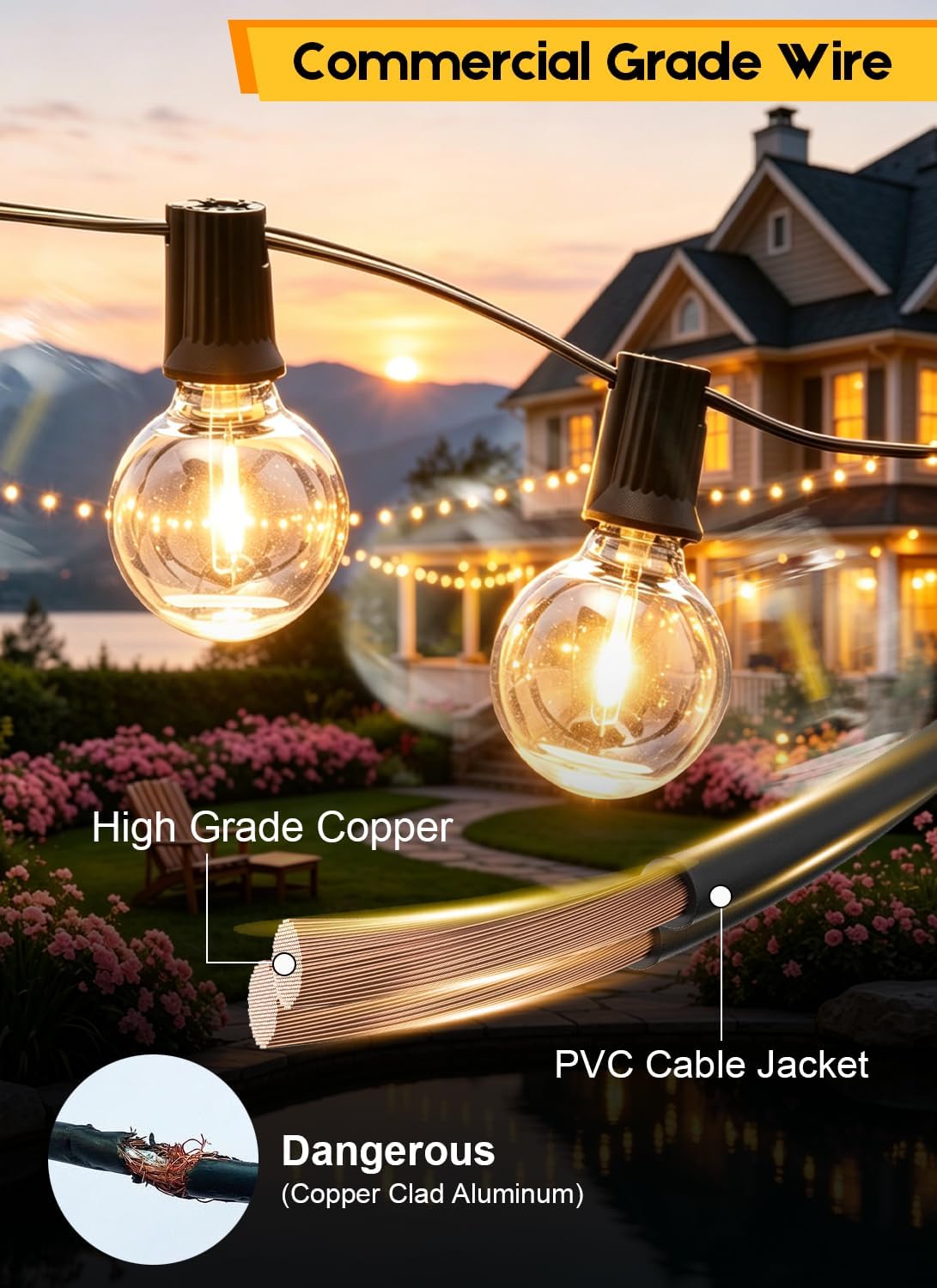 Formosa 26ft Indoor/Outdoor Clear LED Christmas String, Patio Light with 25 Retro Round Waterproof Edison Bulbs,G40 Shatterproof Globe Bulbs, Outside Hanging Lights for Gazebo Garden Backyard Decor