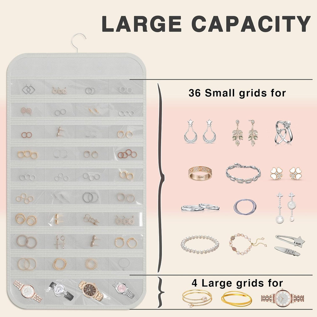 Double-Sided Hanging Jewelry Organizer for Necklaces Earrings, 2-Pack White