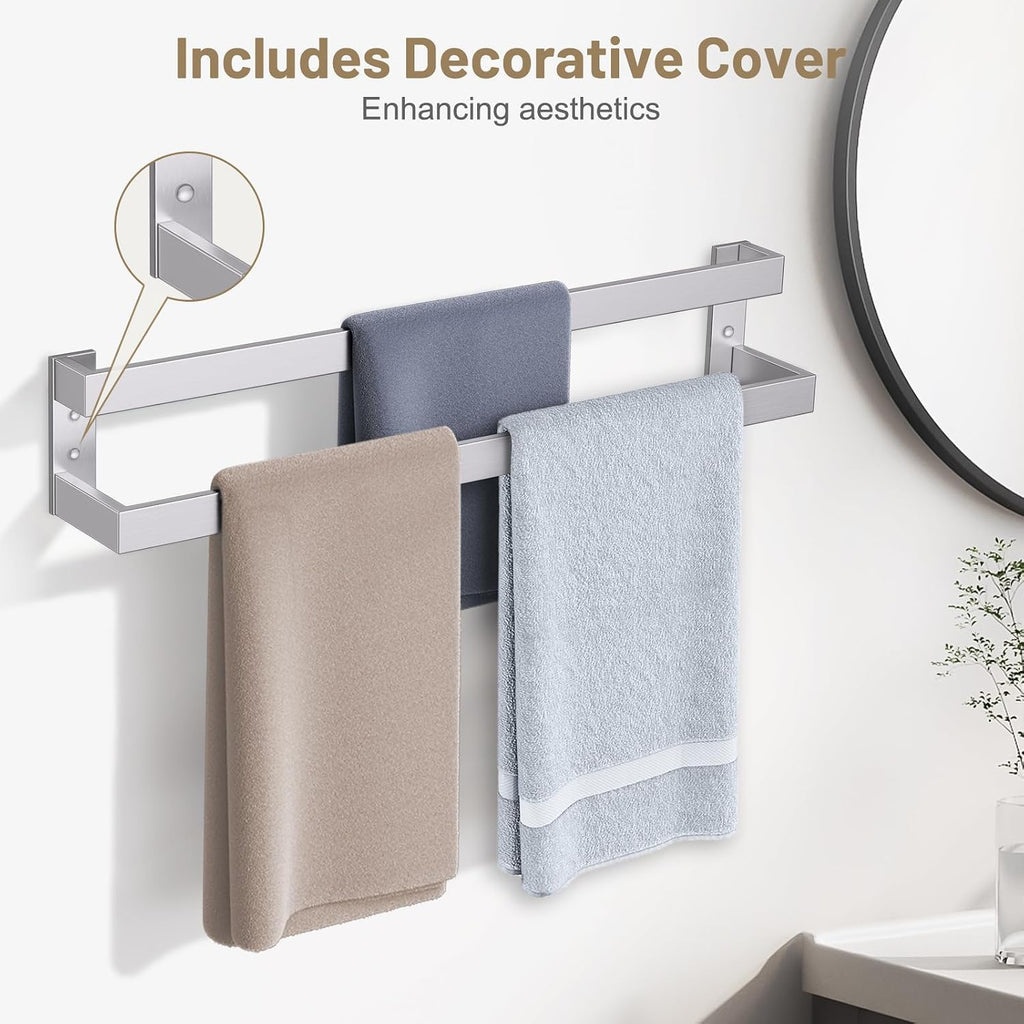 Double Towel Bar,Towel Rack for Bathroom Stainless Steel Wall-Mounted Bathroom Hardware Accessories Brushed Nickel 24 Inch
