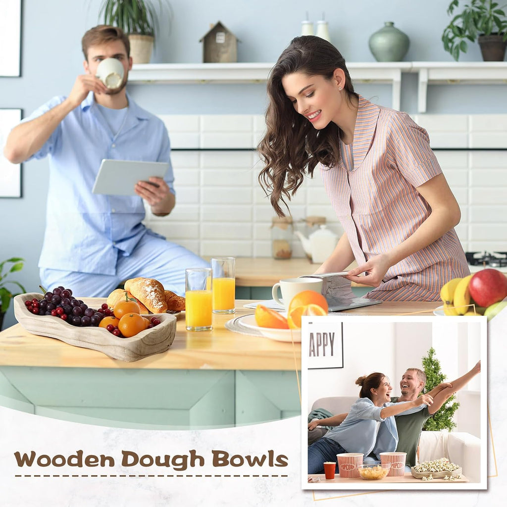 Nuogo 14 Inch Wooden Wavy Edge Dough Bowl Supplies, Color of Wood