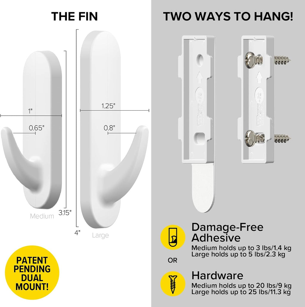 Wrap-It Storage Handy Hooks - The Fin Assorted 12 Pack (White)