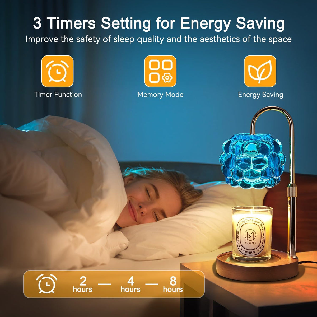 Candle Warmer Lamp with Timer Adjustable - Height Candle Warmer, Dimmer, Vintage Glass Wax Melting Lamps for Home Decor, for Candles in Jars with 2 Bulbs