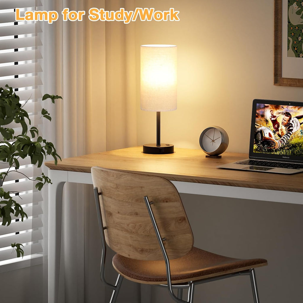 Dicoool 17.4" Bedside Lamp for Bedroom - Dimmable Touch, USB A+C, AC Outlet