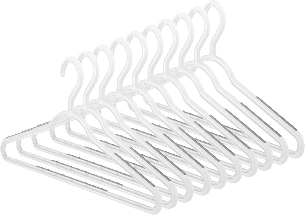 Whitmor Non Slip Hangers, Slim Plastic Clothes Hangers, 10-Pack, Gray