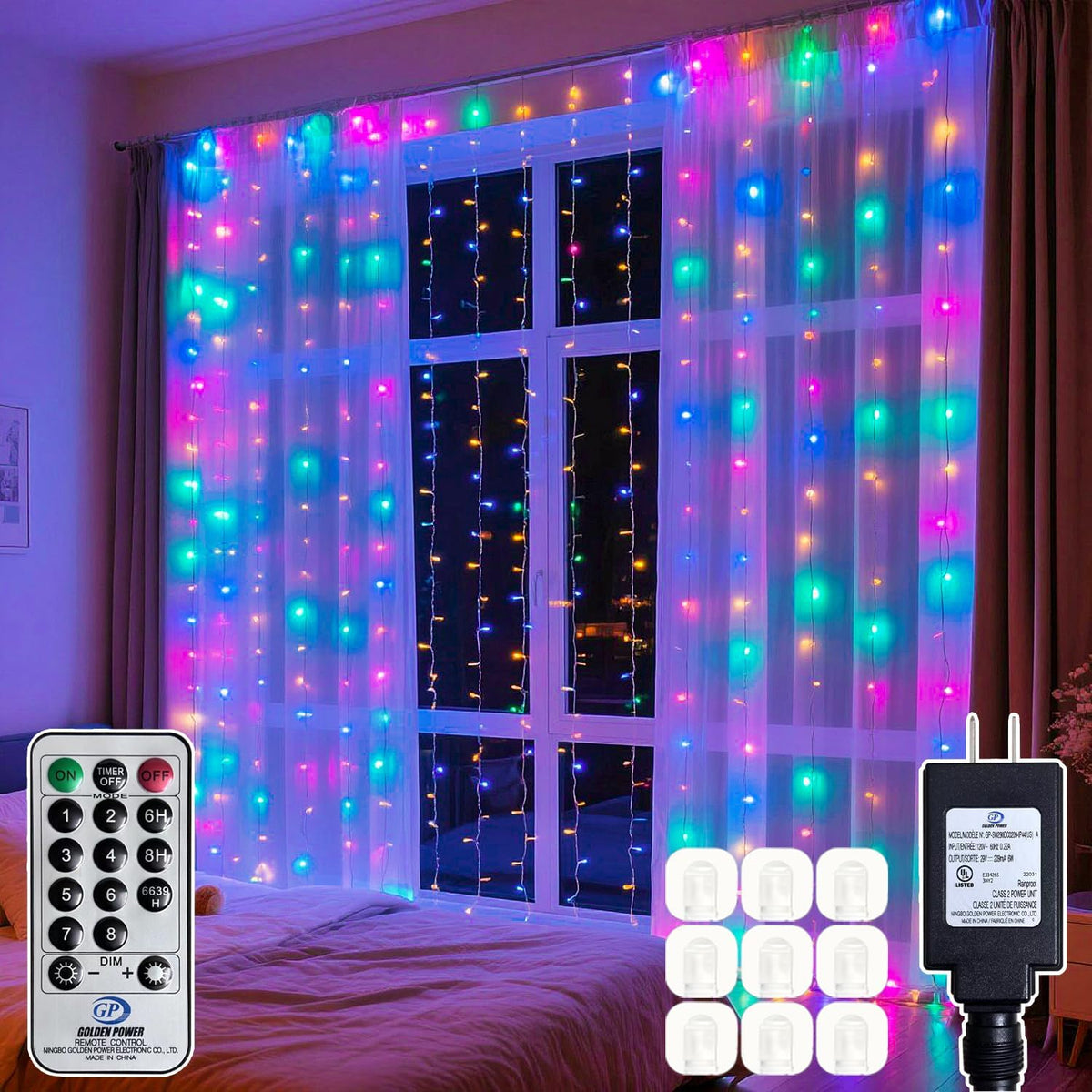 200 LED Multicolor Rainbow Curtain Fairy Lights 9.8x6.6FT Plug in