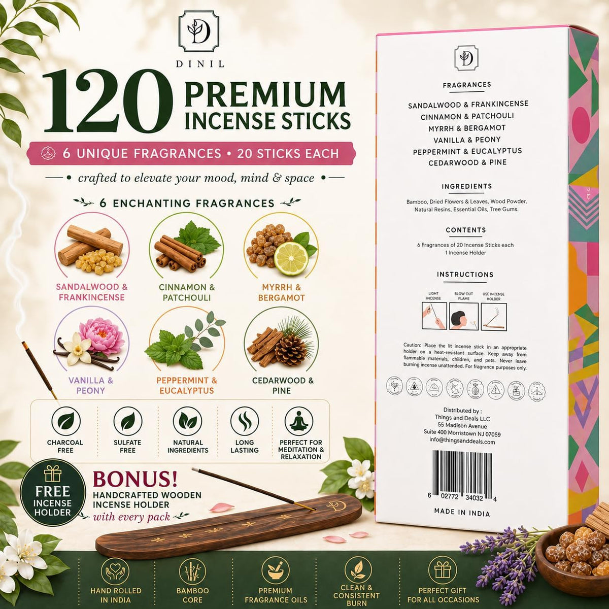 Dinil Prosperity Path Incense Sticks Gift Set, 6 Signature Blends