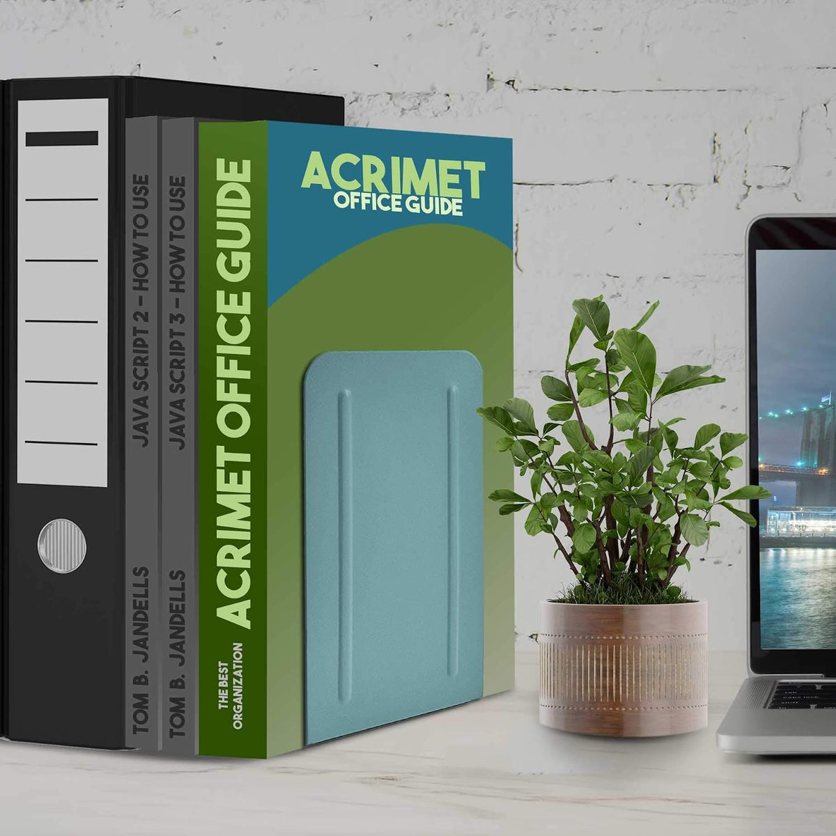 Acrimet Bookends for Shelves, Non-Skid Book Holder, Heavy Duty Book Stopper, Steel Metal Book Ends Storage for Home, Library, 6 7/8" H x 4" W x 4 1/2" D (Green) (1 Pair / 2 Pieces)