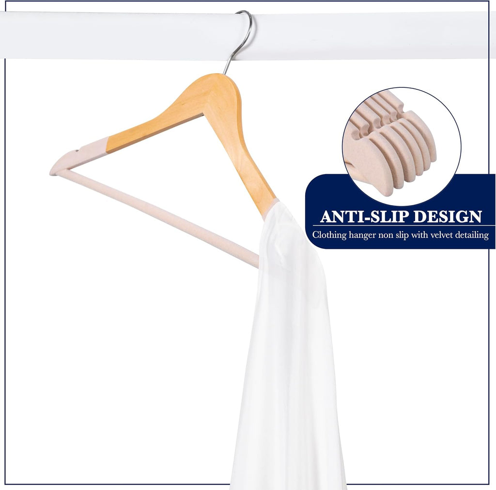Wooden Hangers, 20 Pack, Non-Slip Velvet for Pants, Coats