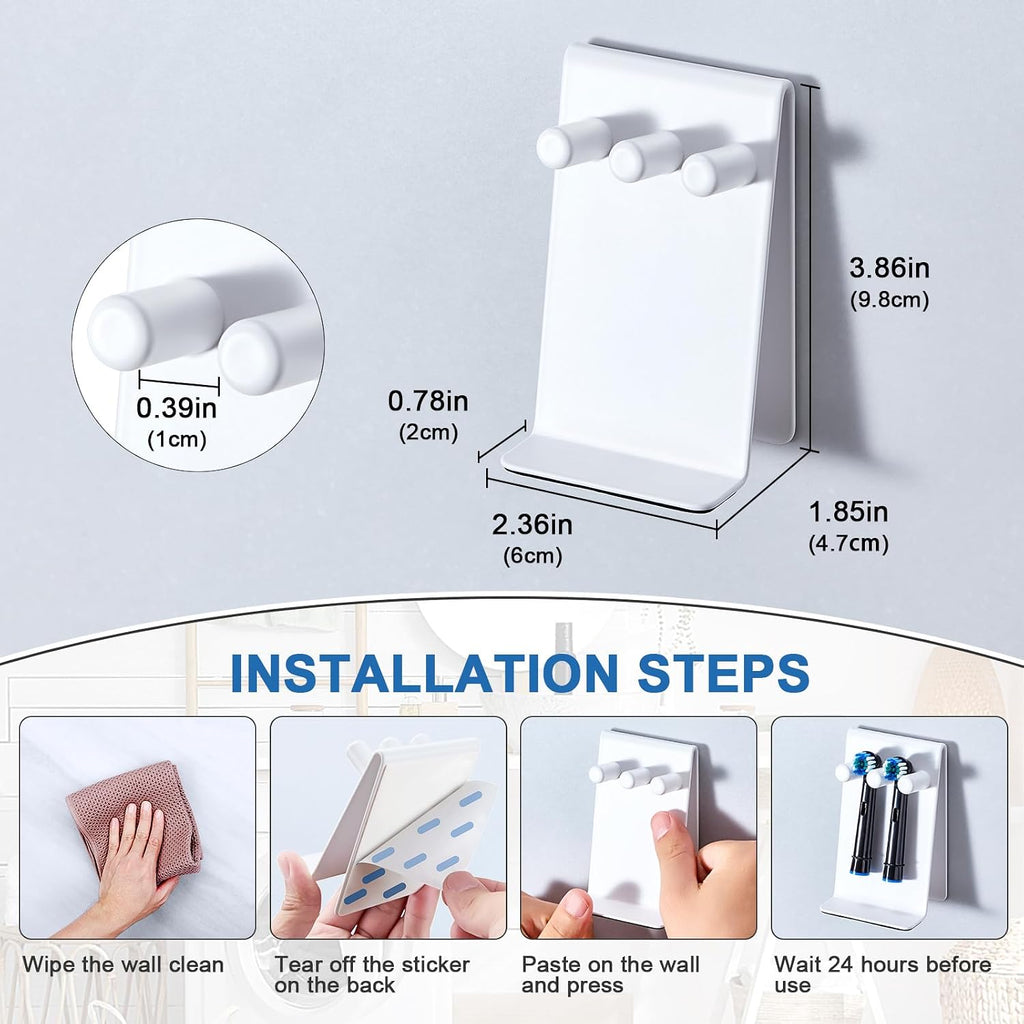 Electric Toothbrush Head Holder, Self Adhesive or Desktop Tooth Brushing Holder, Wall Mounted Toothbrush Holders Shower Bathroom, Tooth Brush Holder Organiser (White, Small)