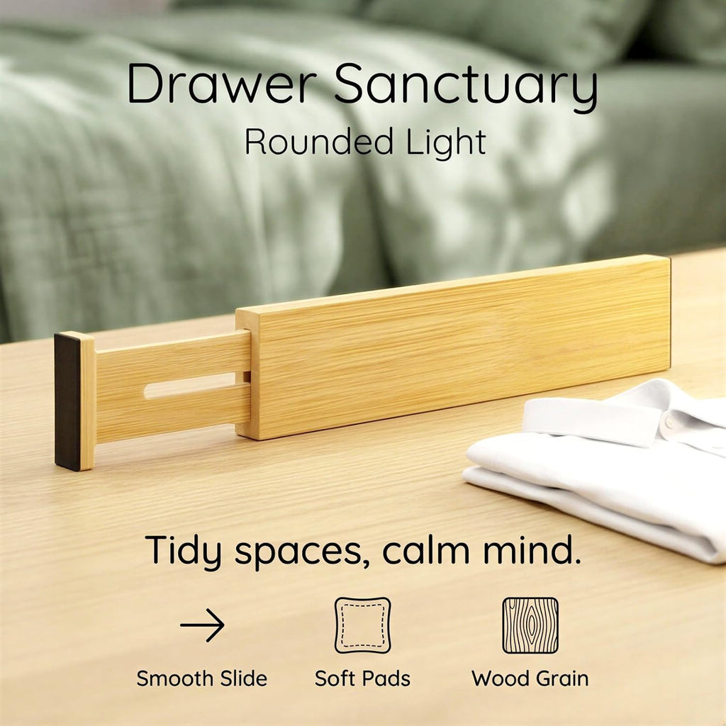 4 PCS Expandable Wooden Drawer Dividers, 2.6 in High Adjustable Wood Drawer Organizers, 12.5 to 17.5 in Spring Loaded Separators for Clothing, Kitchen Utensils, Desk, Bathroom Storage