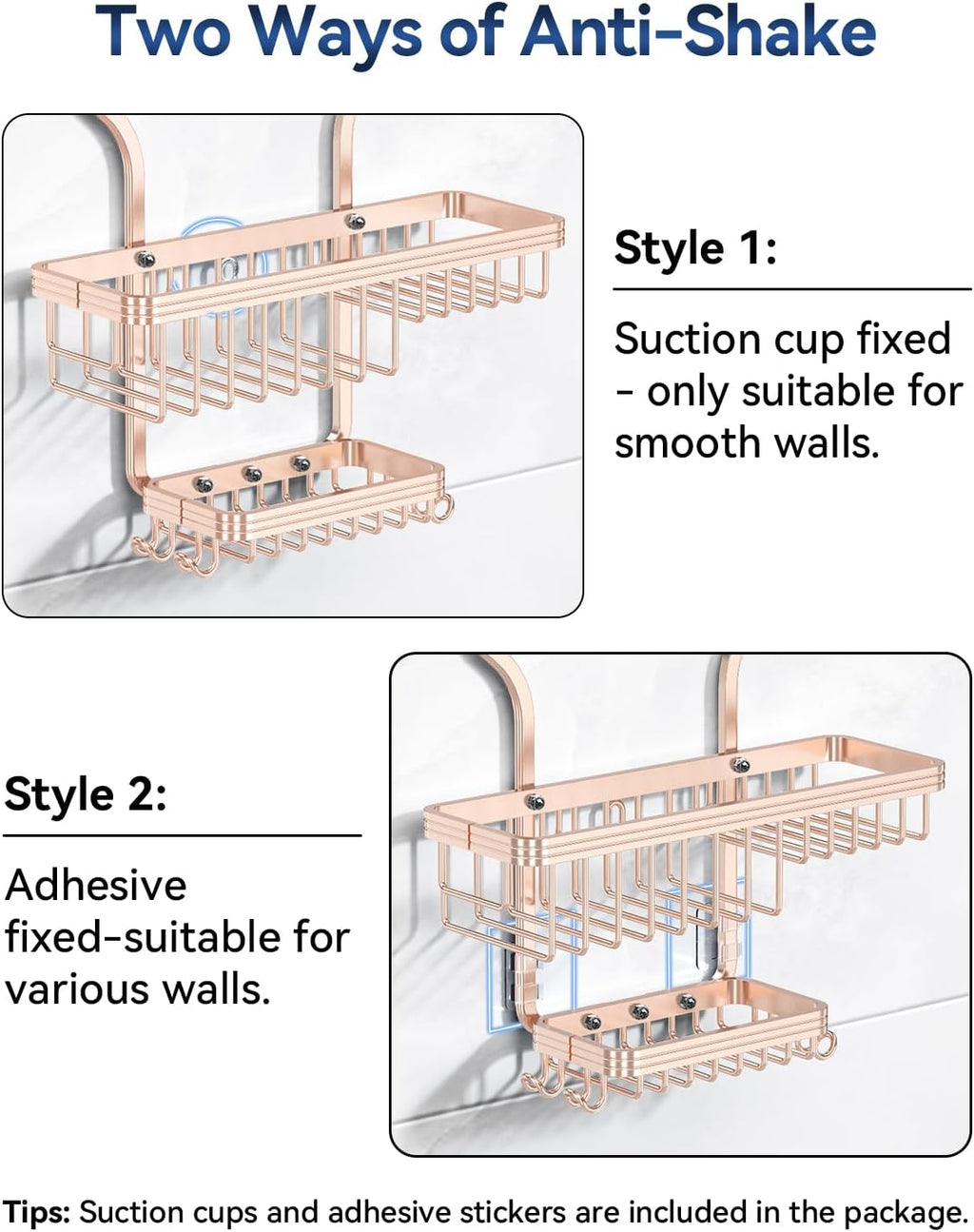 YASONIC Never Rust Shower Caddy Hanging, Aluminum Shower Racks for Inside Shower, 3-Tier Shower Organizer Hanging Over Shower Head with Hooks and Soap Holder, Rose Gold