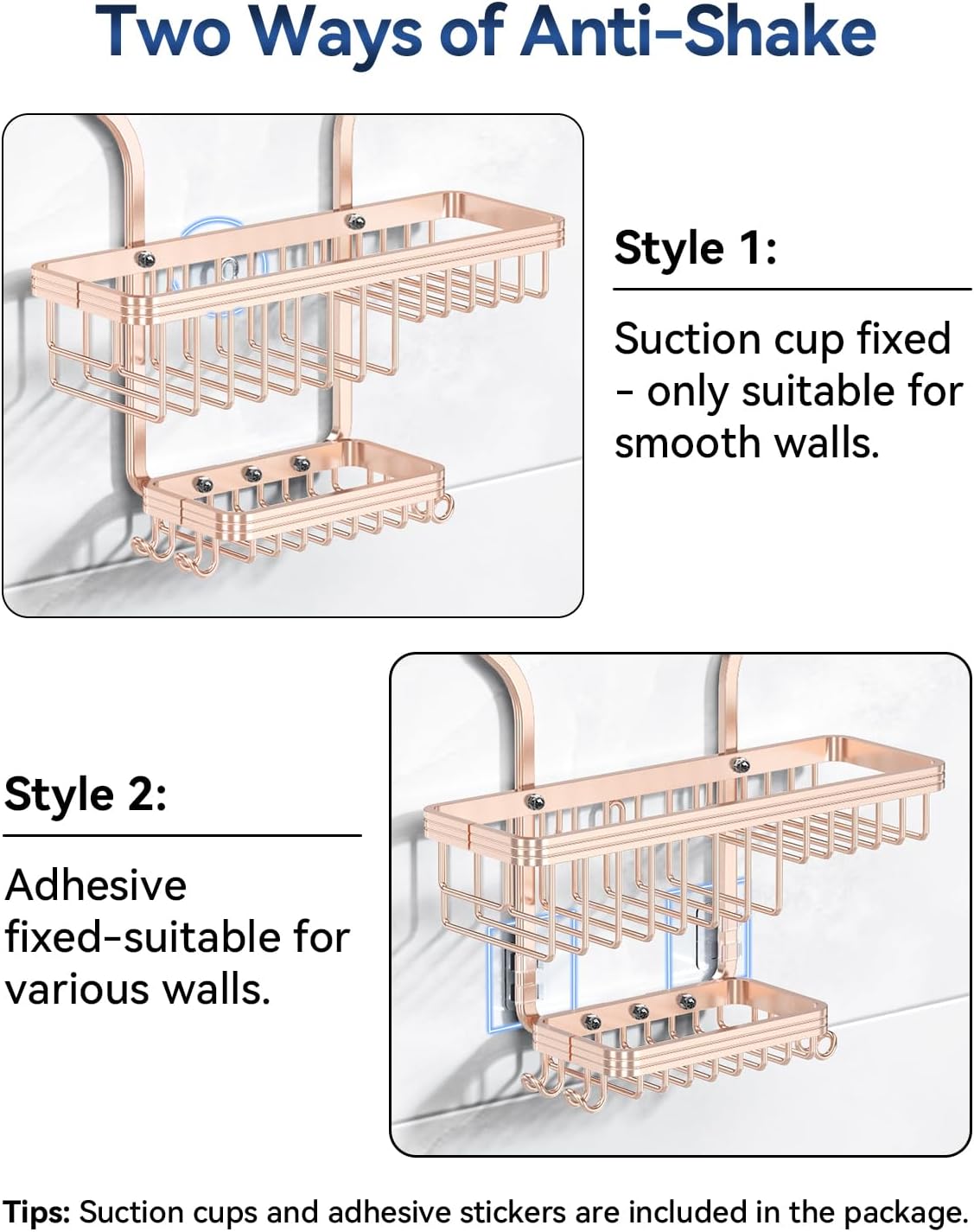 YASONIC Never Rust Shower Caddy Hanging, Aluminum Shower Racks for Inside Shower, 3-Tier Shower Organizer Hanging Over Shower Head with Hooks and Soap Holder, Rose Gold