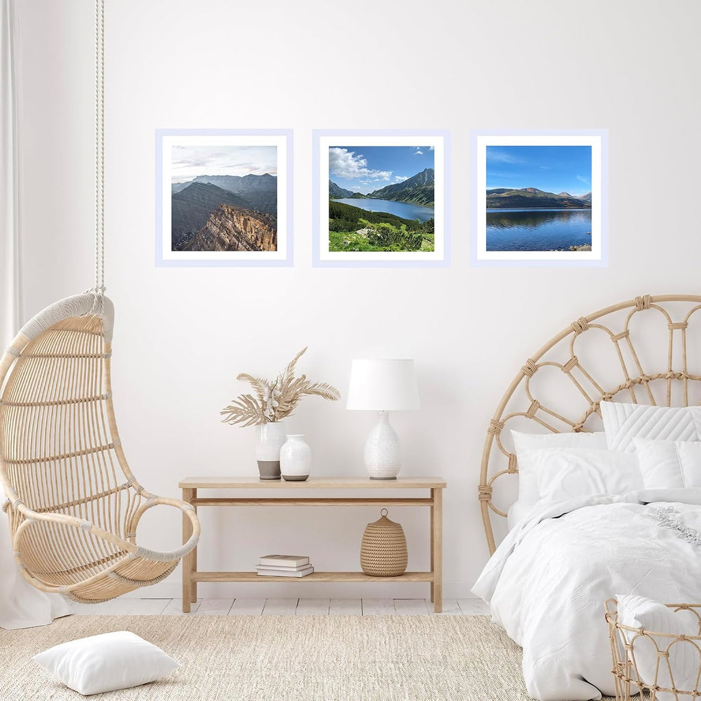 JCJMY 12x12 Picture Frame Set of 4 White with 10x10 Mat for 30 x 30cm Diamond Art Painting, Display Photo 12 x 12 Without Mat, Wall Hanging Large Frame with Plexiglass, 4 Pack