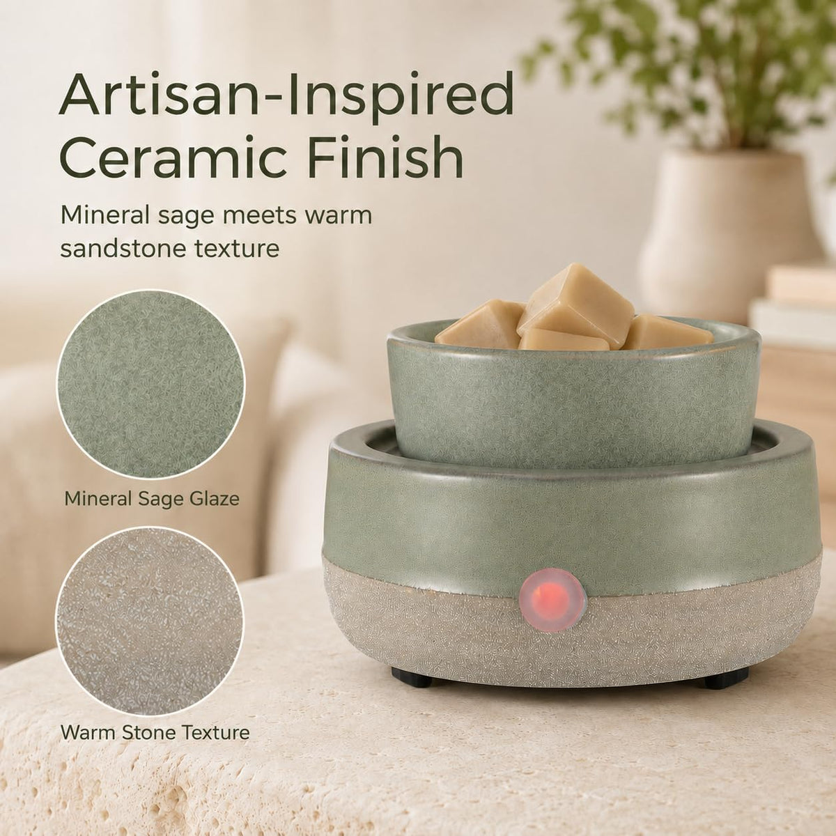 Wax Melt Warmer, Ceramic Electric Candle Wax Warmer 3-in-1 Oil Burner Fits Yankee Large Jar, Scented Candle Holder for Home Decor Thanksgiving Christmas Day Gifts (02-Light Green)