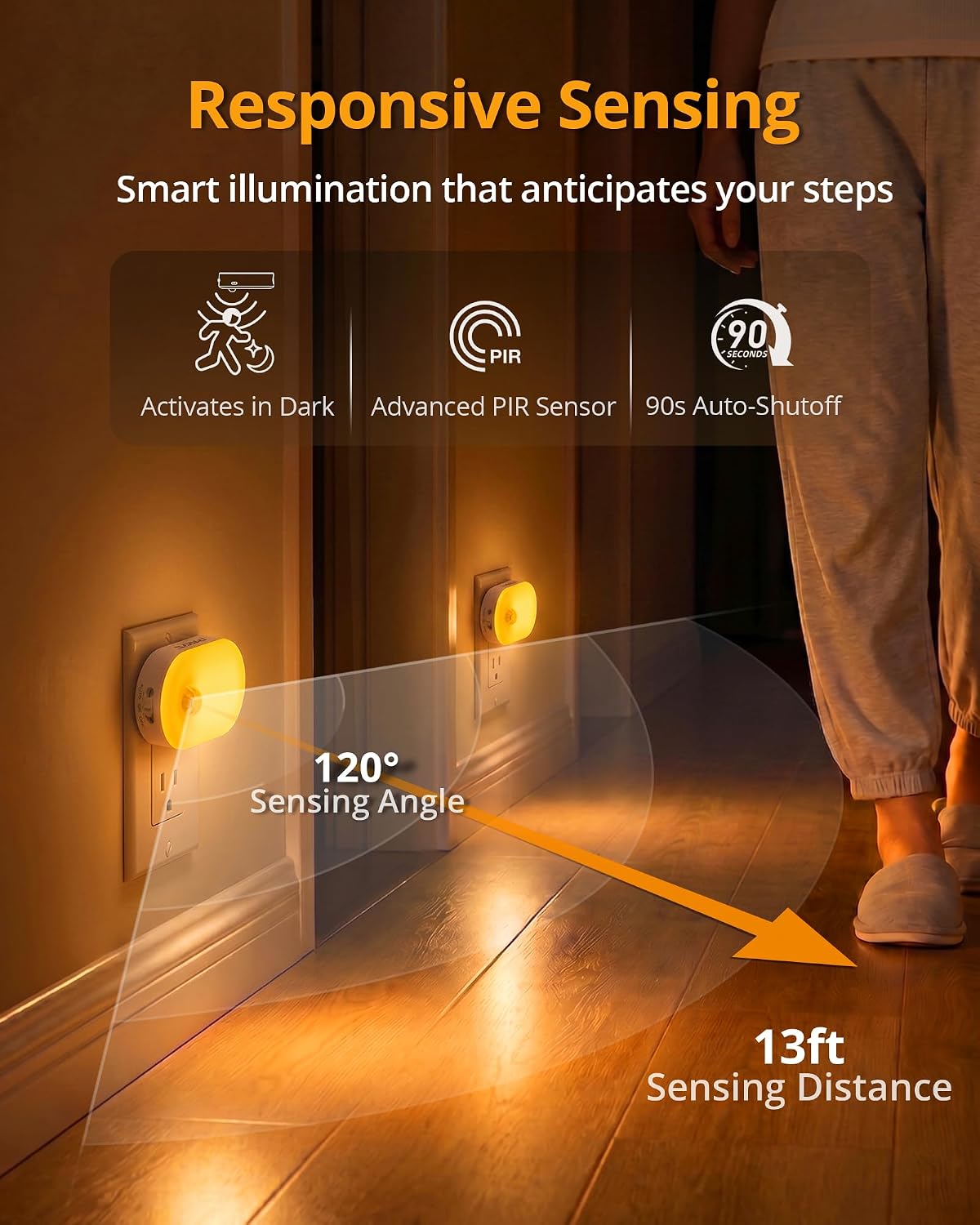 Lyridz Amber Night Light Plug-in with Motion Sensor, 2-Pack