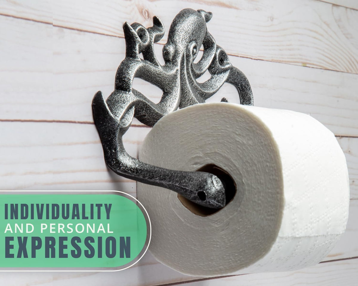 Comfify Silver with Black Cast Iron Octopus Toilet Paper Holder – Nautical