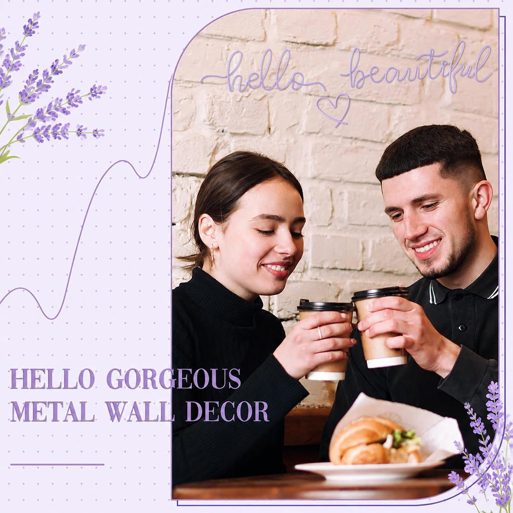 Hicarer Metal Hello Beautiful Wall Art Minimalist Wall Decor, Purple