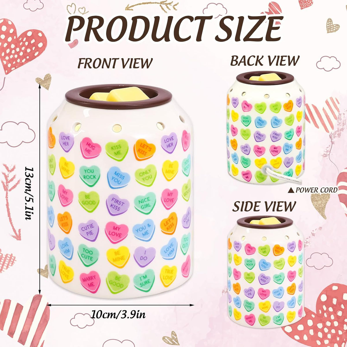 FYSUIMU Valentine' s Day Wax Melt Warmer Scented Candle Melter Candy Color Conversation Heart Electric Burner with Light Bulb for Women Gifts Home Decorations