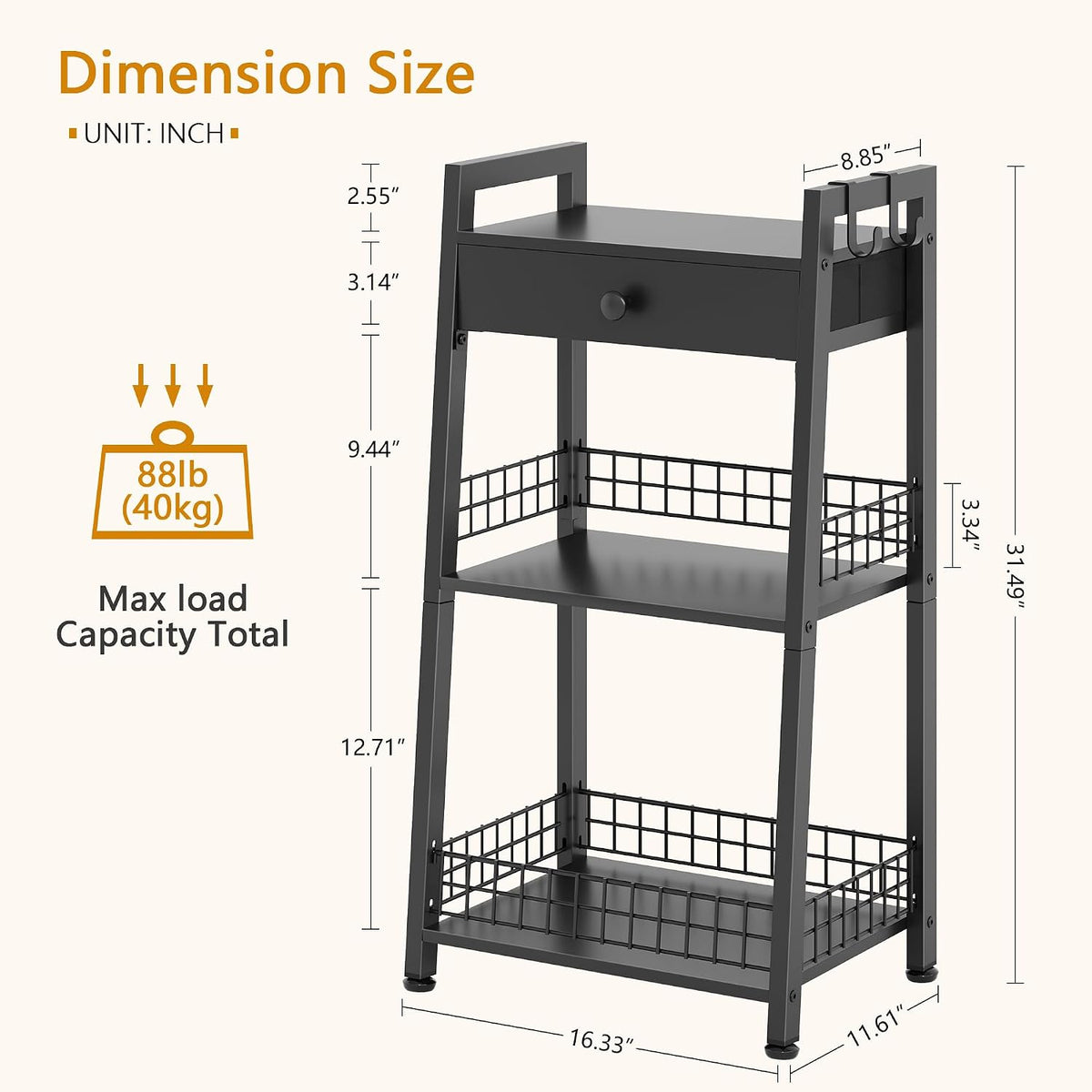 Gewudraw Bathroom Ladder Shelf with Drawer, 3-Tier Bathroom Storage, Black