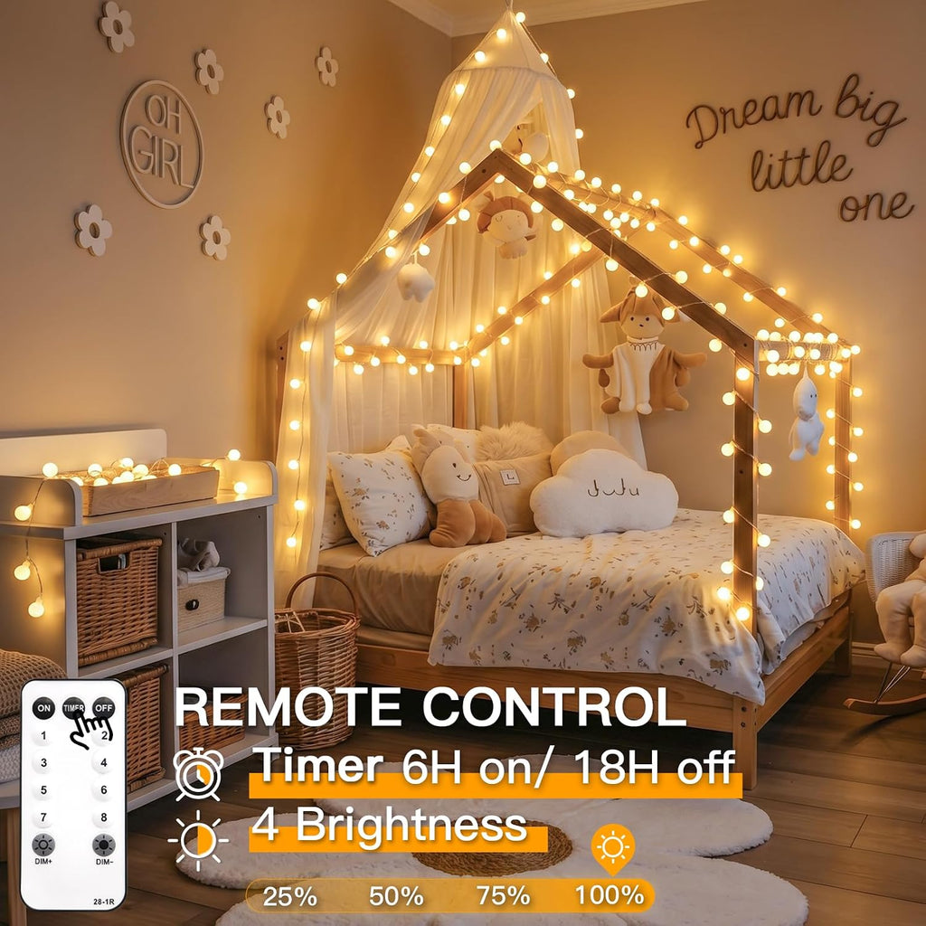 suddus 109ft Connectable Globe String Lights Plug in Remote Warm White