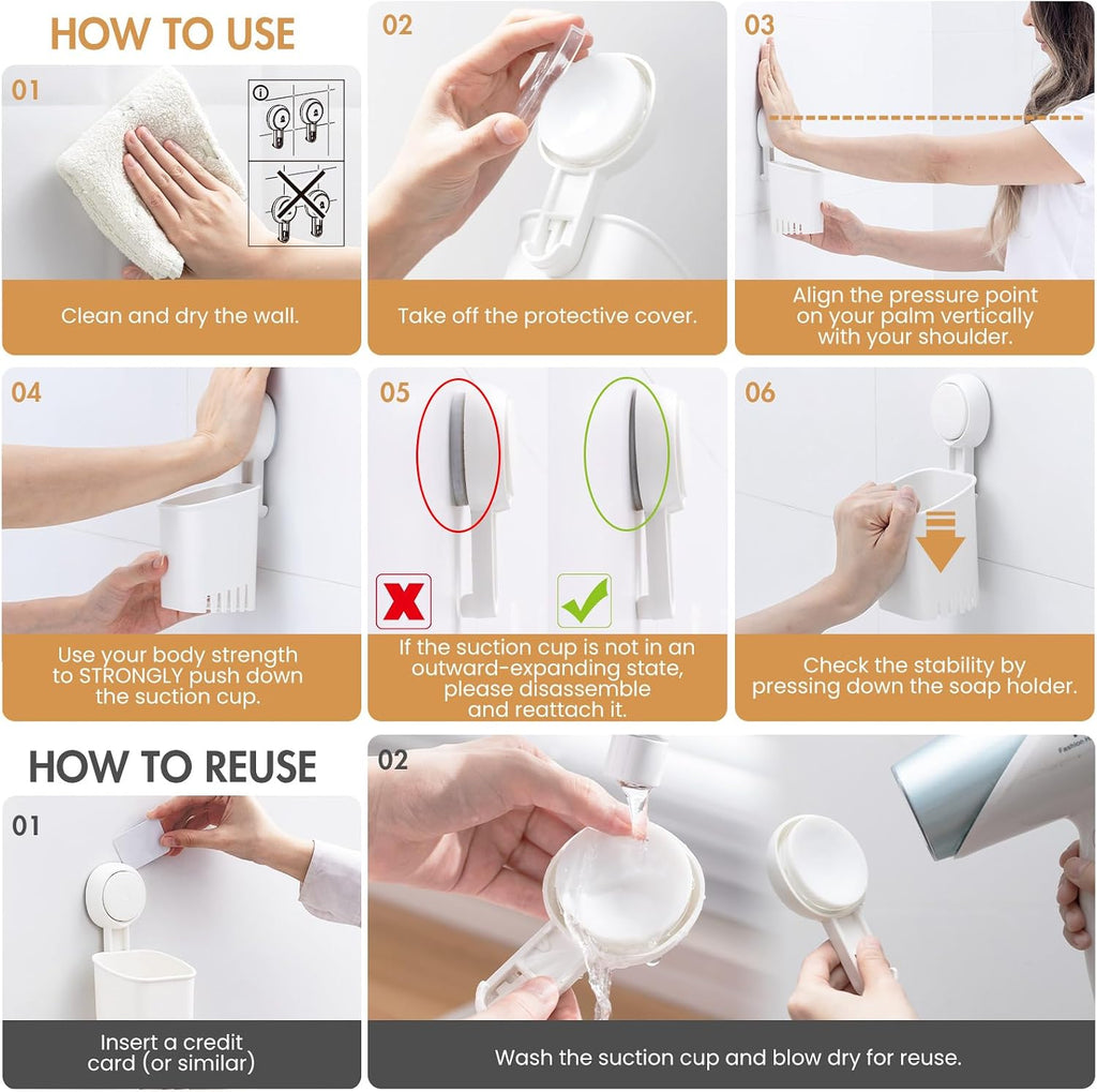 LEVERLOC Powerful Suction Cup Toothbrush Holders for Bathroom Wall, White