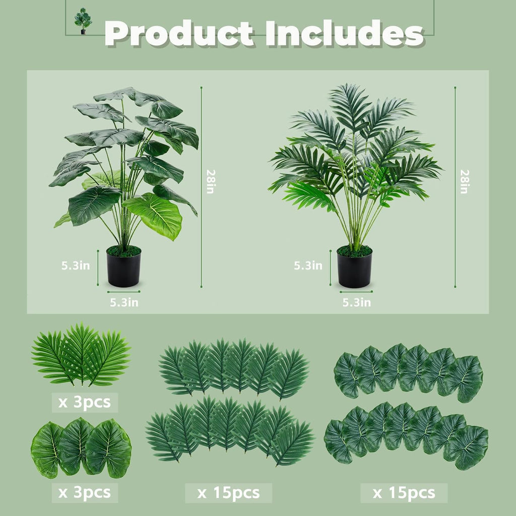 Der Rose 2 Pack 28" Fake Tropical Plants in Black Pots for Office Decor