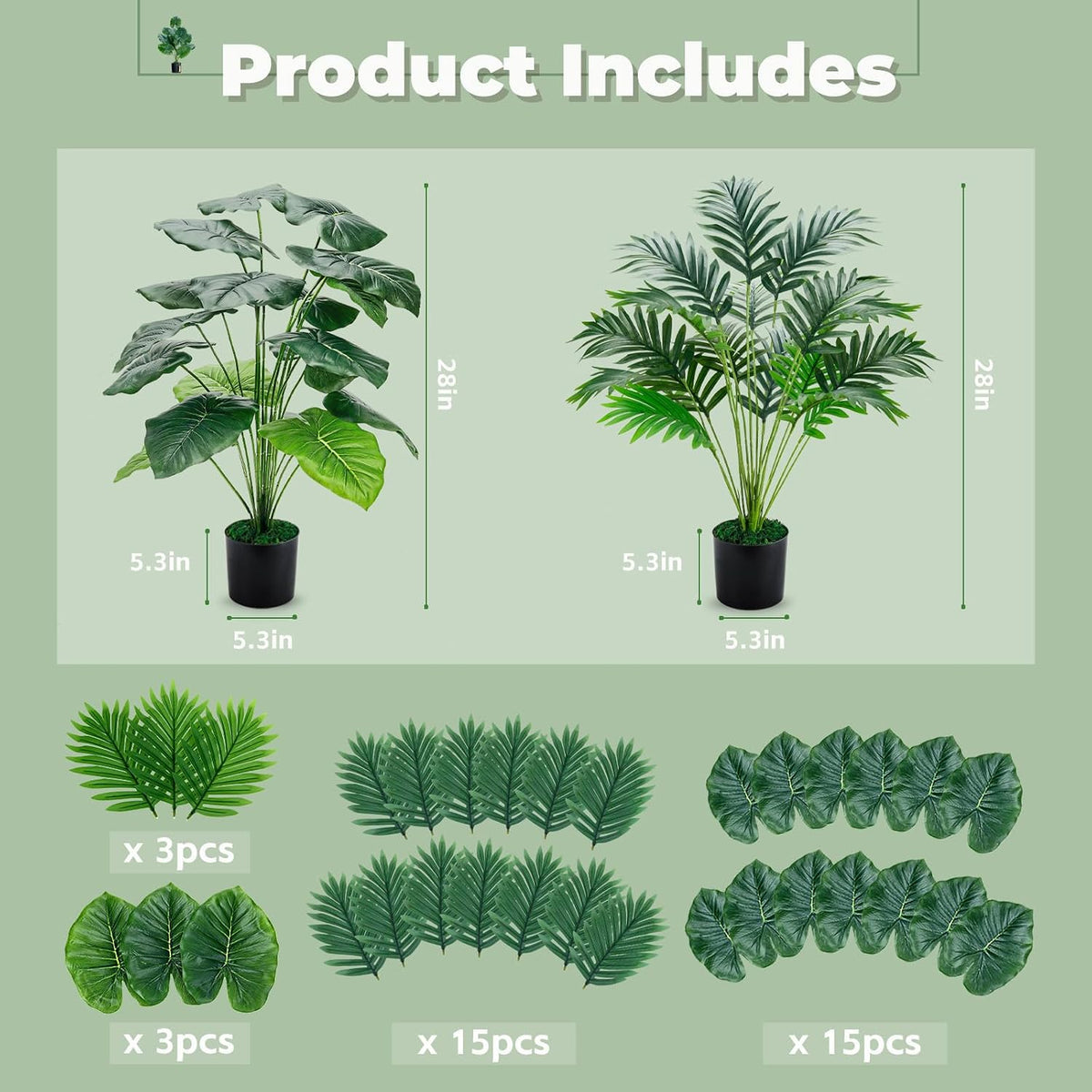 Der Rose 2 Pack 28" Fake Tropical Plants in Black Pots for Office Decor