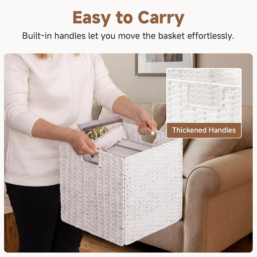 StorageWorks 13 inch Wicker Storage Baskets, White Wicker Baskets, Foldable