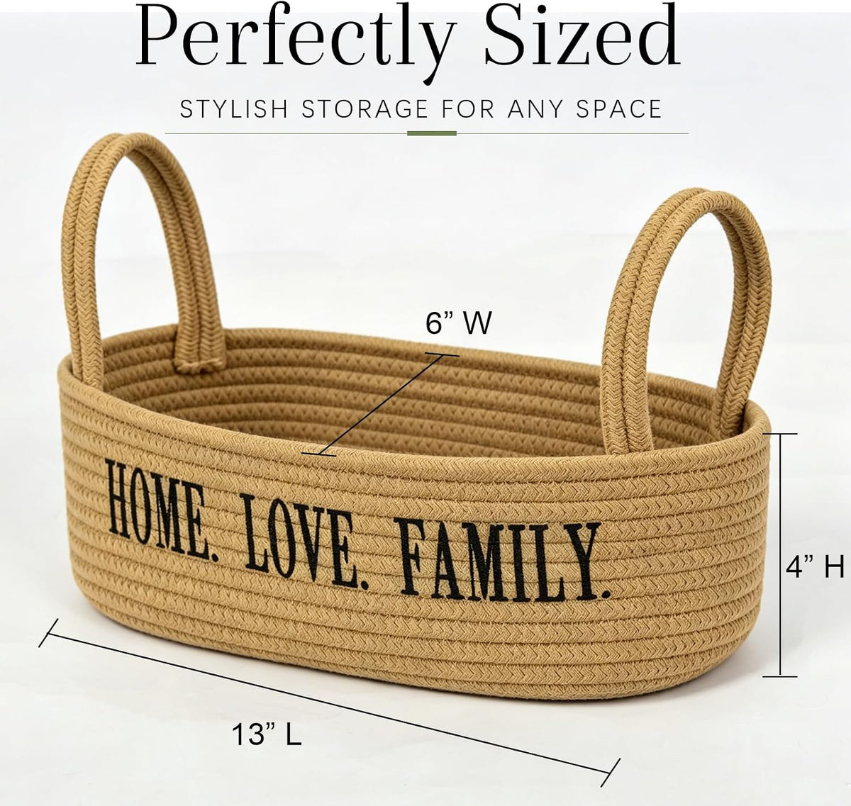 2 Pack Cotton Rope Storage Baskets, Toilet Tank Basket with Handles, "HOME. LOVE. FAMILY" Embroidered Bathroom Organizer Bin, Rectangular Woven Storage Basket for Bathroom, Shelves, Countertop, Vanity