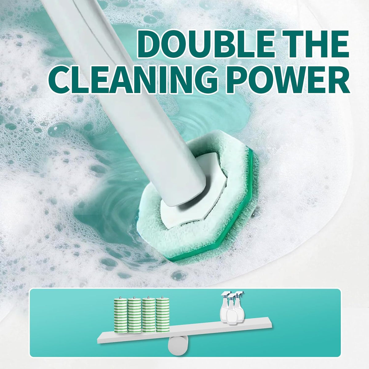 Disposable Toilet Brush, Toilet Bowl Cleaning System with 48 Count Wand Refills, Clean Brush Starter Kit with 1 Wand, 1 Storage Caddy and 1 wall Sticker (White)