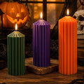 Mtlee 3 Pack Halloween Ribbed Pillar Candles Green Purple Orange Candles