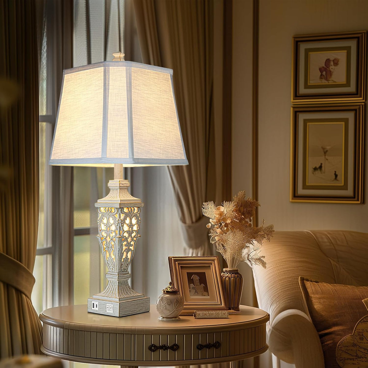 Scenekoy 28.5" Resin Table Lamps with Night Light for Bedroom Living Room