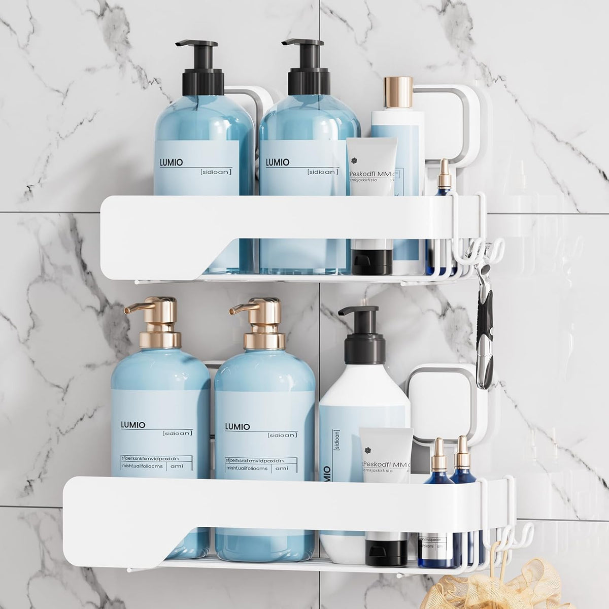 TAILI Shower Caddy Suction Cup Rustproof Metal Shower Shelves White 2pack