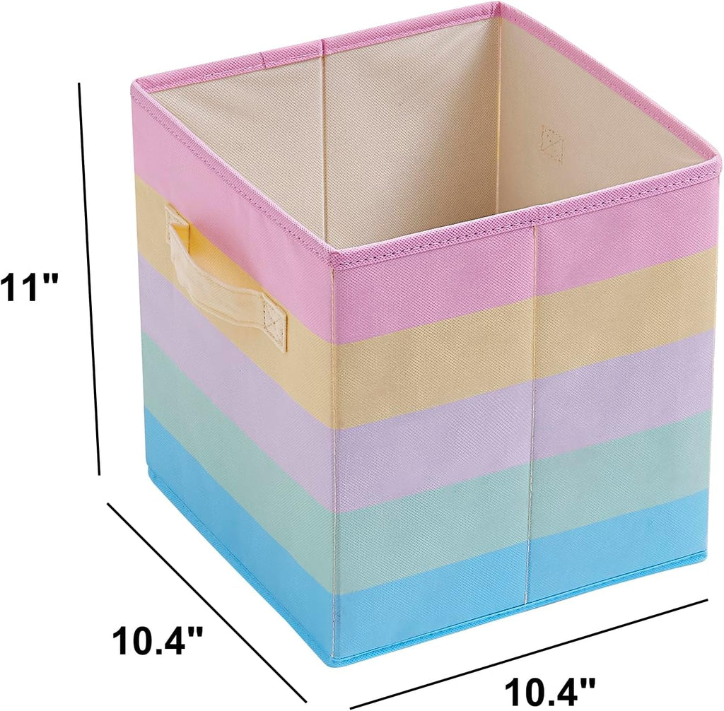 11 Inch Fabric Collapsible Storage Cubes,6 Pack Rainbow Colored Closet Storage Bins with 2 Handles Foldable Cube Baskets for Organizing Clothes, Toys, Books