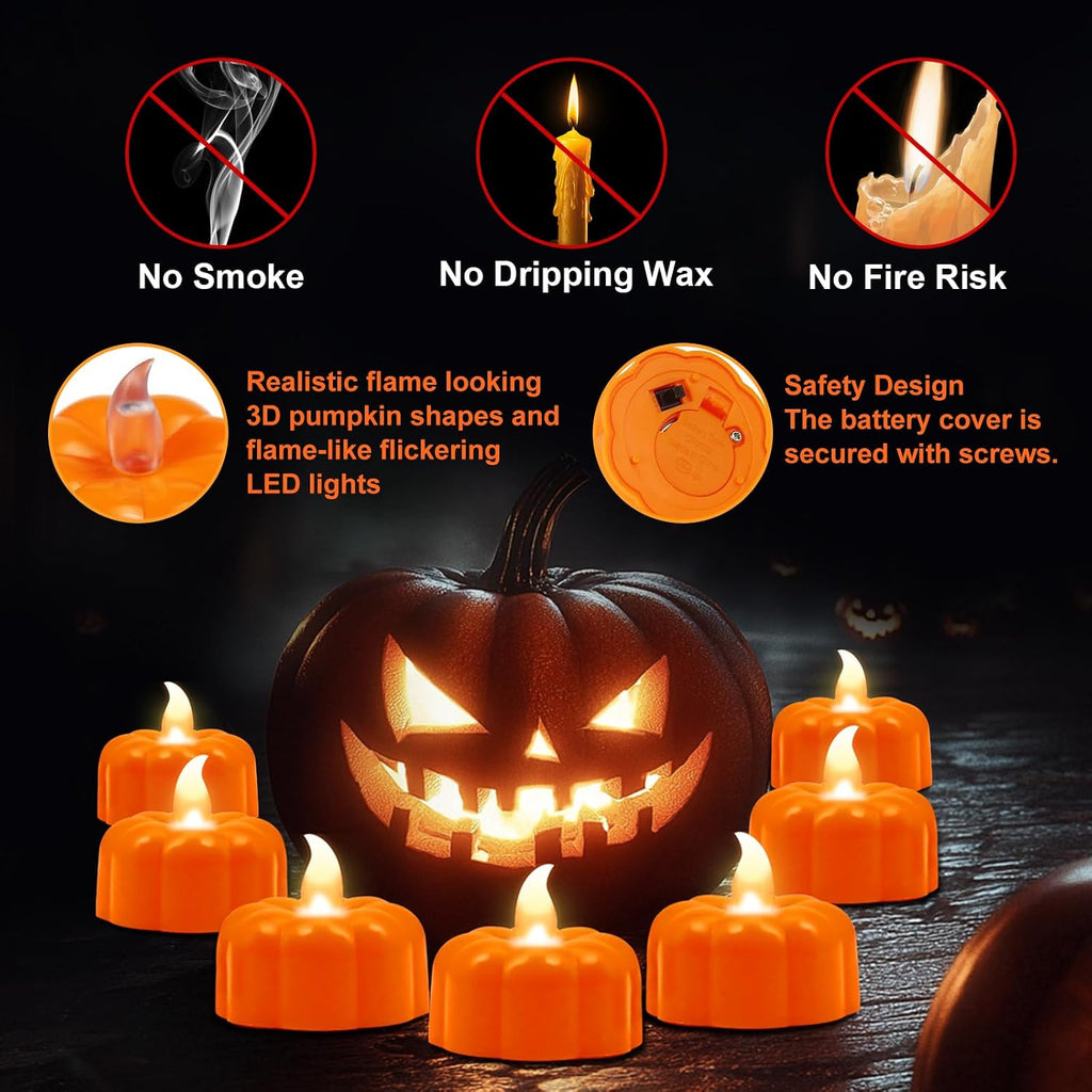 12 Pack Halloween Decorations Indoor Pumpkin Tea Lights Fall Home Decor