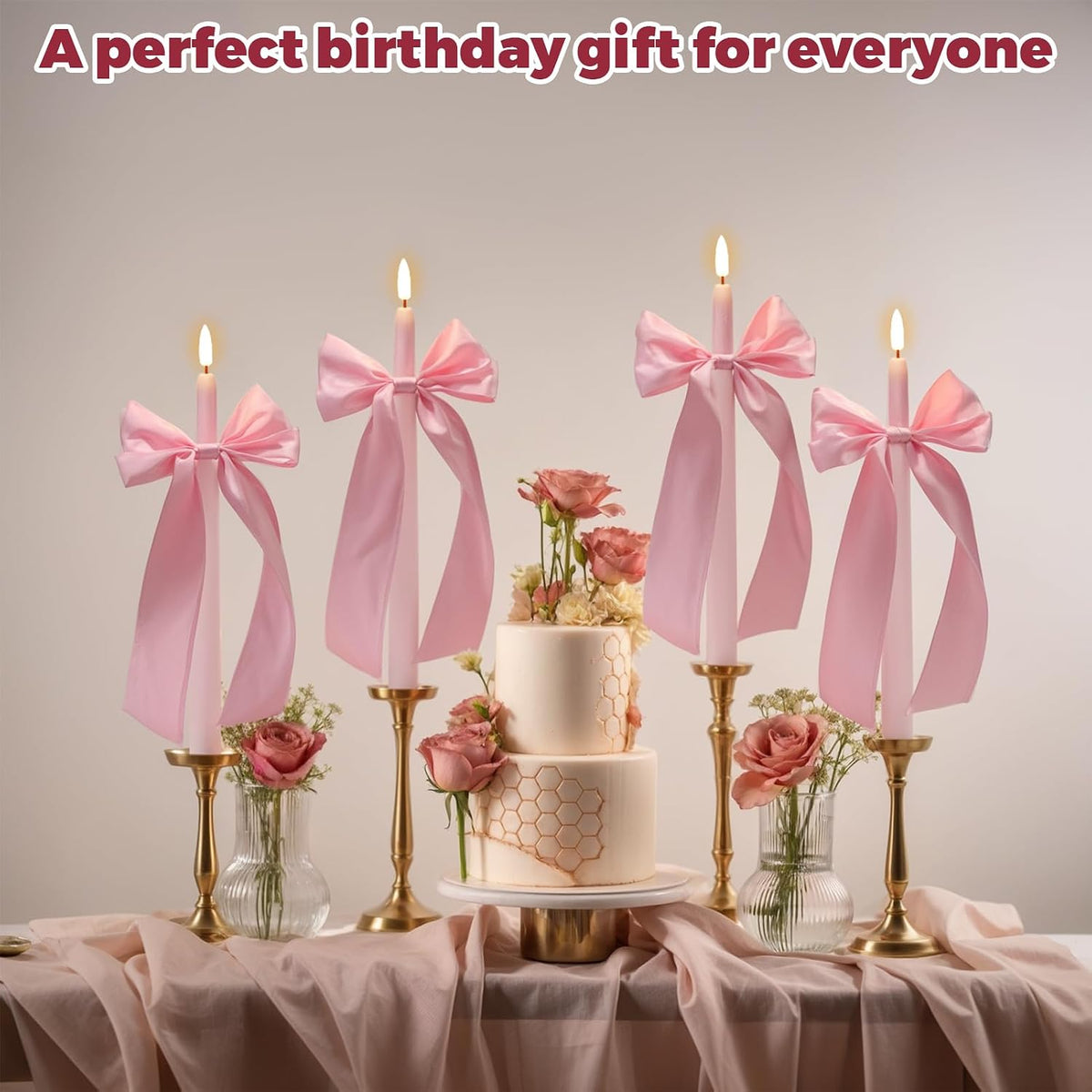 Wondise Pink Flameless Taper Candles with Remote Timer