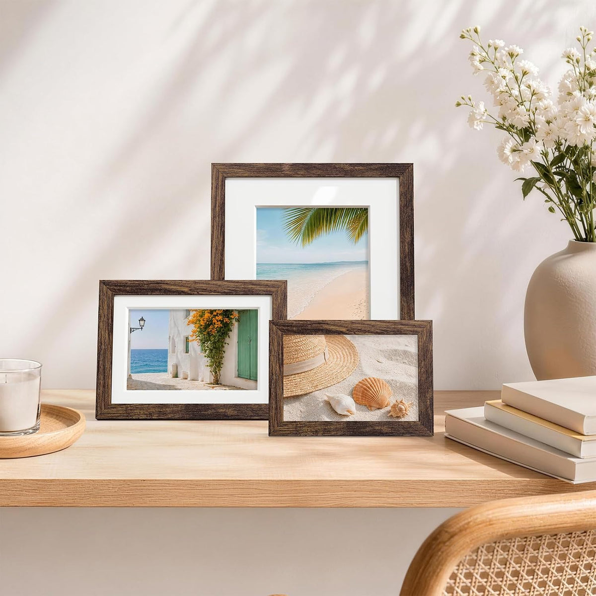 decorUhome Picture Frames Set of 20 for Wall and Tabletop Display, Brown