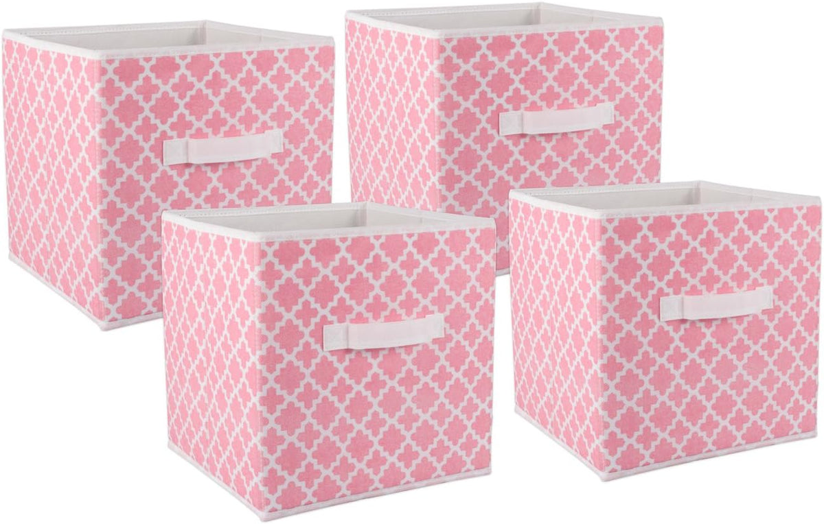 DII Non Woven Polyester Storage Bin, Lattice, Pink Sorbet, Small Set of 4