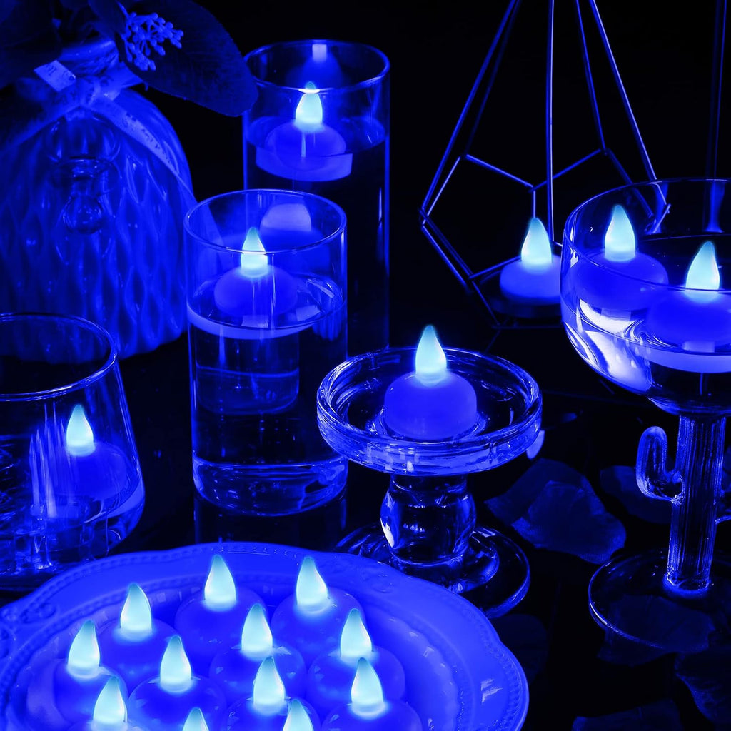 Honoson 24 Pack Flameless LED Floating Candles 1.6''Water Activated, Blue