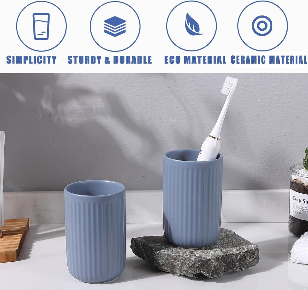 Toothbrush Holders for Bathrooms - 1 Cups Ceramic Toothbrush Toothpaste Holders, Blue Bathroom Tumbler Cups Reusable Toothbrush Mouthwash Cup, Bathroom Counter Organizer.