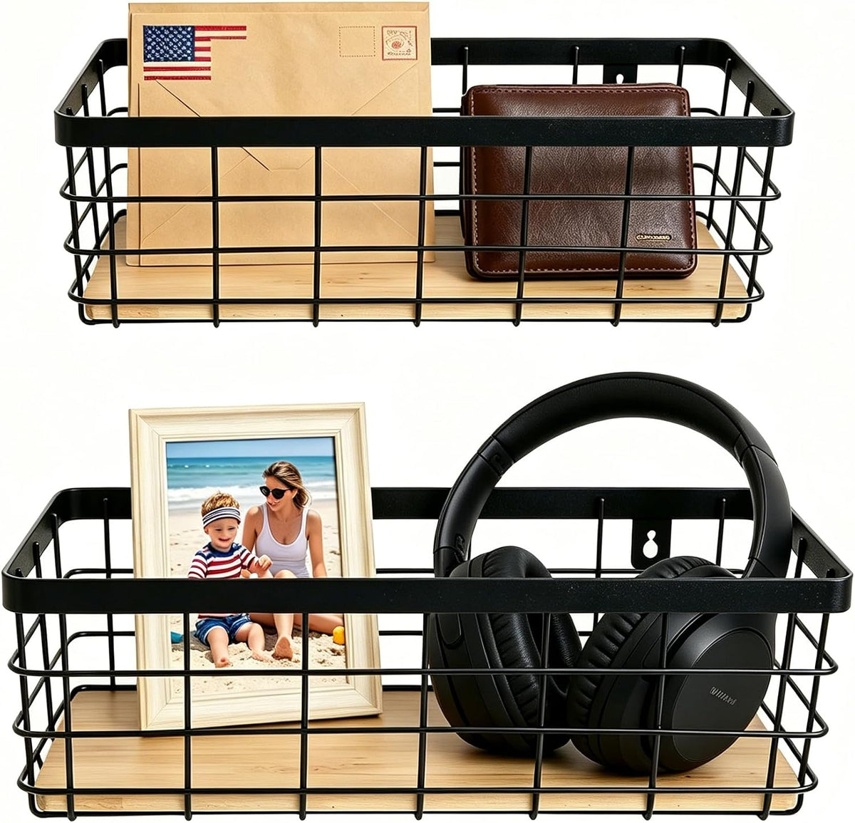 ShabbyDecor Metal Wire Basket for Kitchen Cabinet Pantry Bathroom Set of 2
