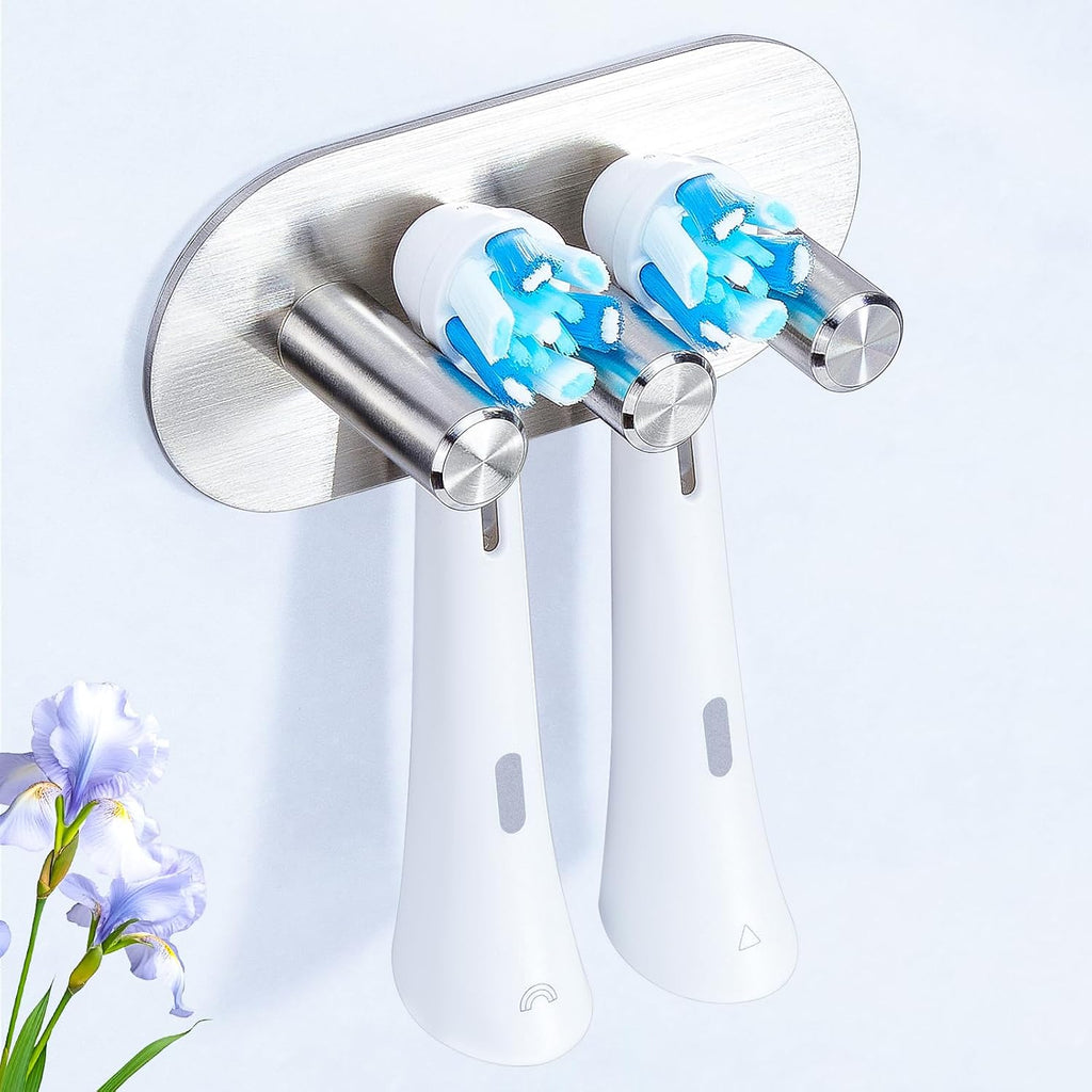 Electric Toothbrush Head Holder, Toothbrush Holders Wall Mounted, Adhesive Tooth Brush Head Holder Organiser, Electric Toothbrushs Holder, Shower Tooth Brushing Holder (Silver, Small)