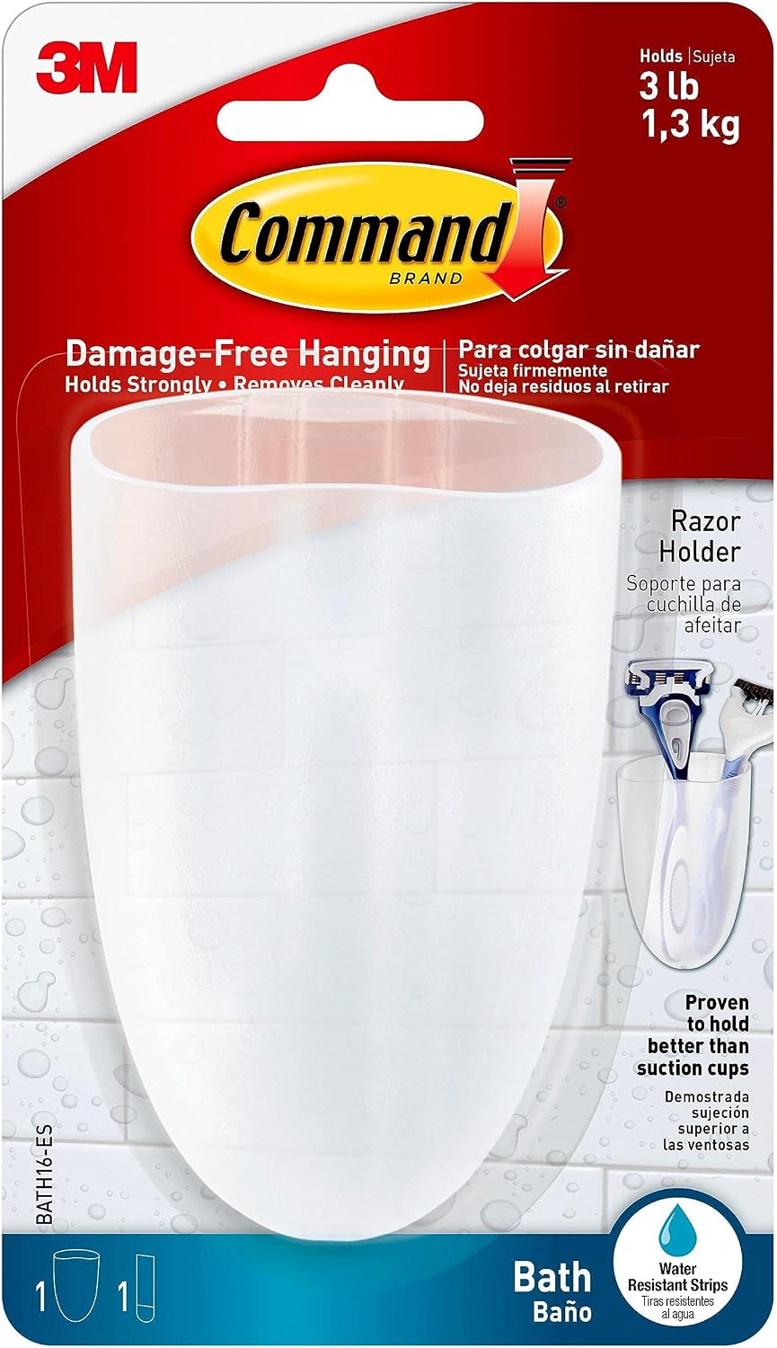 Command Bath Razor Holder, Clear Frosted, 1-Holder, 1- Water-Resistant Strip, Organize Damage-Free