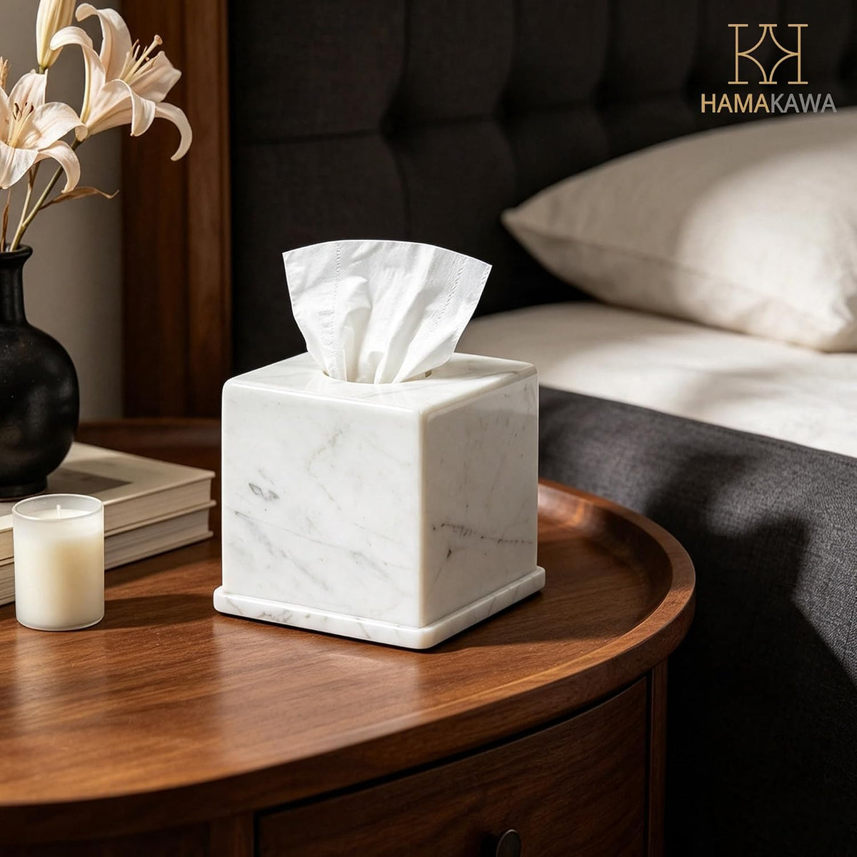 Natural Marble Tissue Box Cover, Volakas White Tissue Box Holder